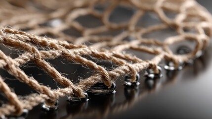 Closeup of rope net with knots natural texture rustic material background design