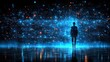 © bade - Silhouette of a man standing in front of a digital futuristic background with neon lights creating