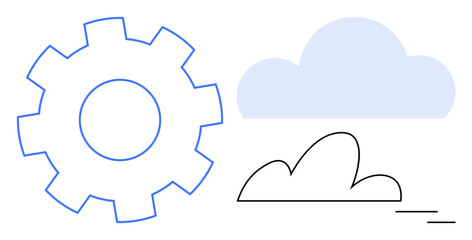 Minimalistic gear and cloud icon design with clean lines and modern visuals. Ideal for technology, innovation, cloud computing, connectivity, software, automation, and data management. Simple flat