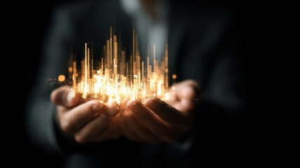 Wall Mural - hands holding glowing data visualization, representing technology and innovation. bright, vertical l