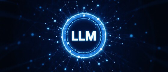 futuristic digital representation of llm technology with blue background and abstract network design | technology, ai, futuristic, network, innovation theme