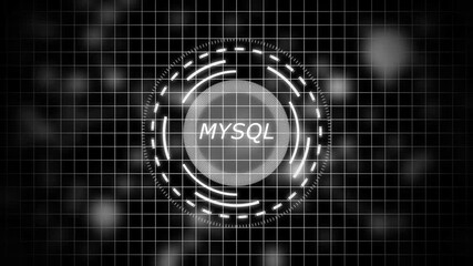 Futuristic MYSQL Concept Over Rotating HUD Elements and Animated Circuit . board design visualized in a digital space.,beautiful abstract wave technology ,white flickering dots on technology.4K