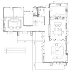 Naklejka na meble 2D Vector Layout Plan of Residential House Furniture Arrangement with Electrical Outlet Positions