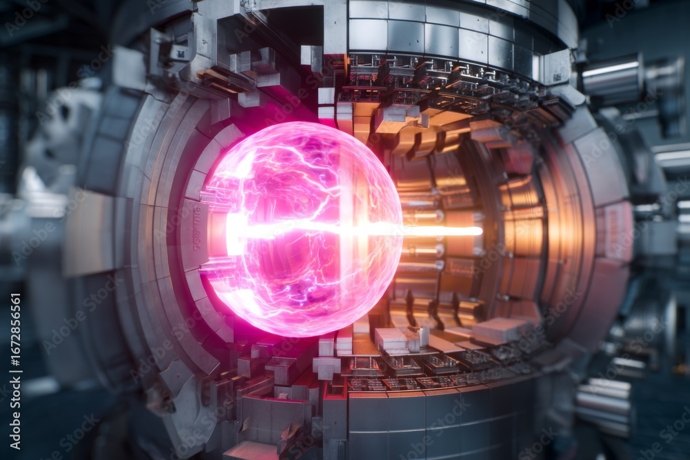 Futuristic fusion reactor core with glowing plasma energy Stock Photo ...