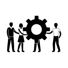 Teamwork people gear collaboration cooperation process silhouette vector illustration