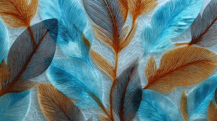 Canvas Print - vibrant blue and orange leaf pattern on a textured surface