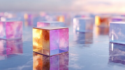 Canvas Print - colorful transparent cubes in a dreamlike abstract landscape