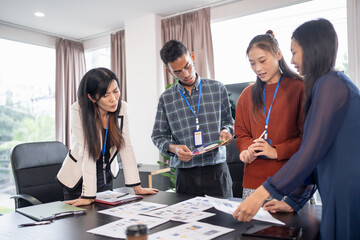 Asian business woman Brainstorm meeting pplication Designers mobile app interface Creative digital development software design project ux ui