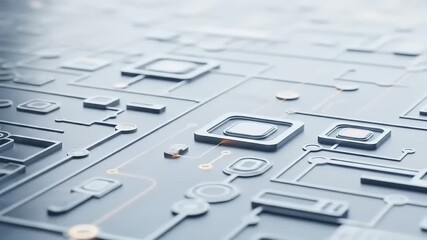 Abstract close-up of a modern circuit board design with intricate patterns and glowing elements