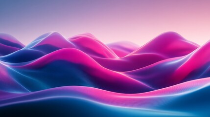 Wall Mural - A mesmerizing landscape of fluid waves. Soft hues of pink and blue create a dreamlike atmosphere. Ideal for backgrounds or artistic projects. Generative AI