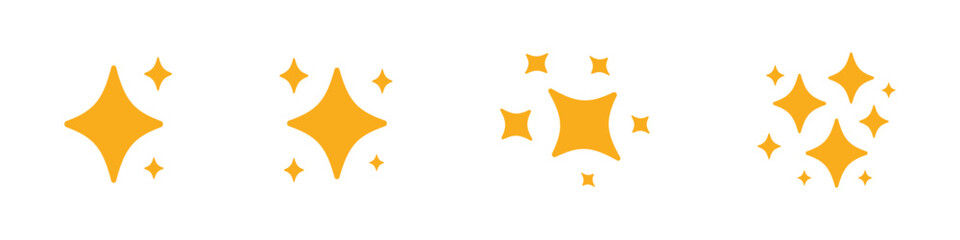 Wall Mural - Star emoji icons. Simple yellow sparkle clip art for app, logo or design element. Transparent vector