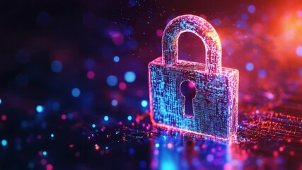 Wall Mural - This video showcases a striking digital padlock surrounded by colorful particles. It represents the importance of online security and data protection. Generative AI
