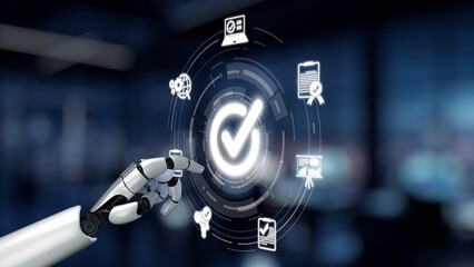 Wall Mural - ai ensures product quality using artificial intelligence qa tools, virtual assistant checks, and ai-