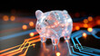 © Curioso.Photography - Futuristic transparent piggy bank with glowing circuits on a digital background.