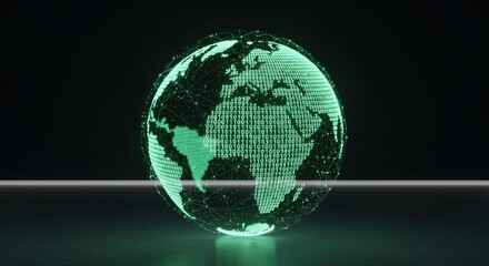 global digital network sphere with binary code overlay representing worldwide connection and data tr