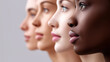 © Curioso.Photography - Side profile of diverse women lined up, showcasing different skin tones and natural beauty.