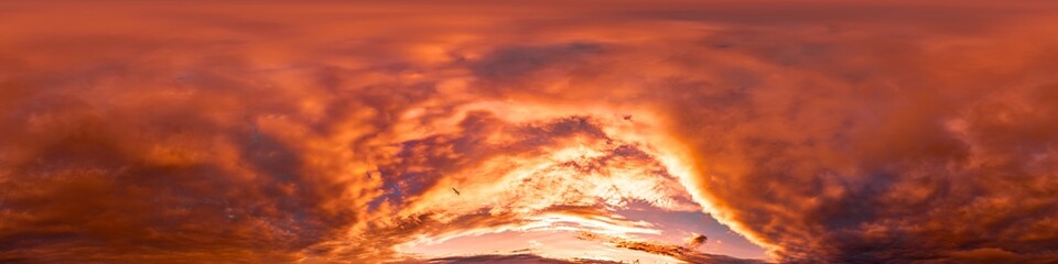 Wall Mural - 360 panorama of glowing sunset sky with bright pink cumulus clouds. hdr 360 seamless spherical panor