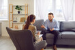 © Studio Romantic - Female psychiatrist consultant, talking to solve common issues, telling client recommendations and consulting during psychotherapeutic treatment, meet to diagnose and treat male patient, explaining