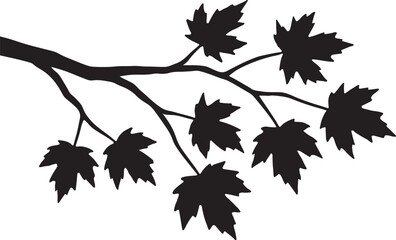 Silhouette of Maple Tree Branch with Leaves Vector Illustration