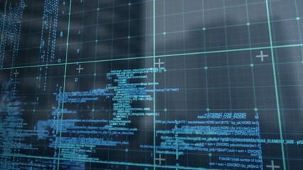 Wall Mural - the blue matrix is a digital animation of buildings against the sky in a city