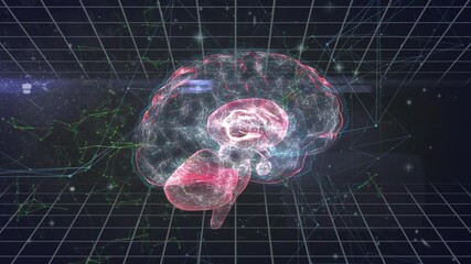 Wall Mural - animation of human brain and data processing