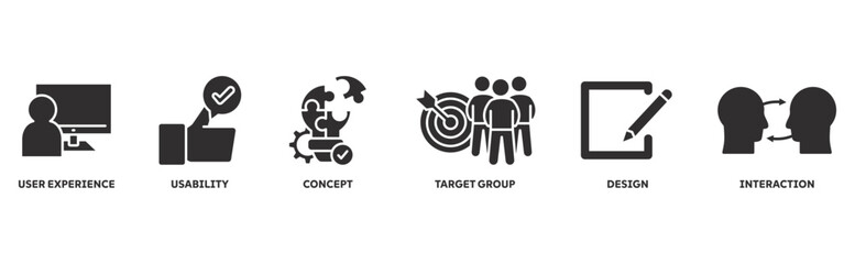 User interface design icon set illustration concept with icon of user experience, usability, concept, target group, design, interaction