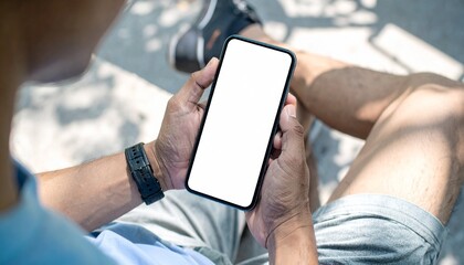 Man using smartphone outdoors Mockup with blank screen for app presentation or website design