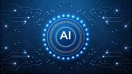 Wall Mural - Glowing AI symbol on a digital circuit board background artificial intelligence technology