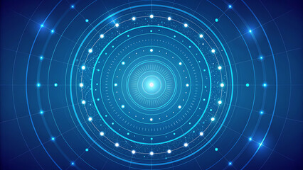 Wall Mural - Concentric Blue Circles with Glowing Lights and Digital Grid technology abstract