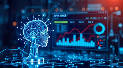 Artificial Intelligence AI data tech analytics for kpi accounting big complex business, technology algorithm system software website tool write command prompt digital internet support chart analysis