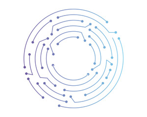 Wall Mural - Circuit board circle line dots connection. Motherboard electronic technology data, electrical board, cpu. Programming science, computer system elements