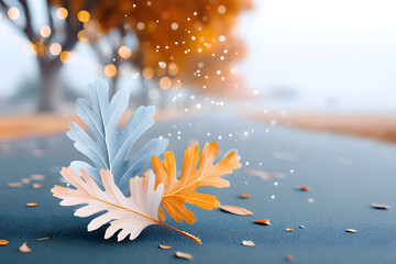 Wall Mural - Autumn Leaves on Road with Bokeh Effect for Seasonal Design and Decor