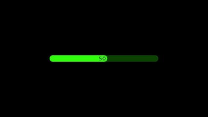 Loading bar progress animation green color loading icon on black background .