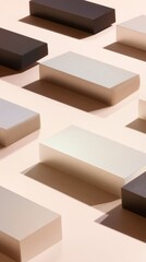 Minimalist composition of rectangular objects in neutral tones, abstract technology representation.
