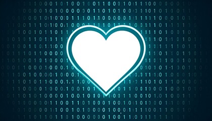 Digital heart on binary code background