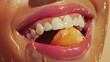 © Entri - Close-up woman's lips eating a golden fruit, honey dripping