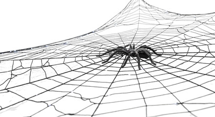 Spider on large web with intricate details and black background view