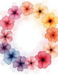 Wall Mural - A vibrant floral circle showcasing a spectrum of colorful flowers and a touch of artistic charm.