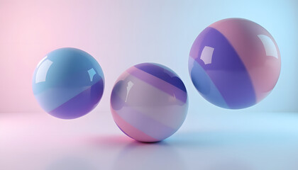 Wall Mural - Three colorful spheres float, creating a minimalist and abstract artistic composition.