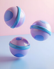 Wall Mural - Three colorful, geometric spheres with blue accents, set against a gradient background.