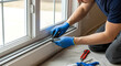 © Md - Window installer sealing a window with sealant and tools