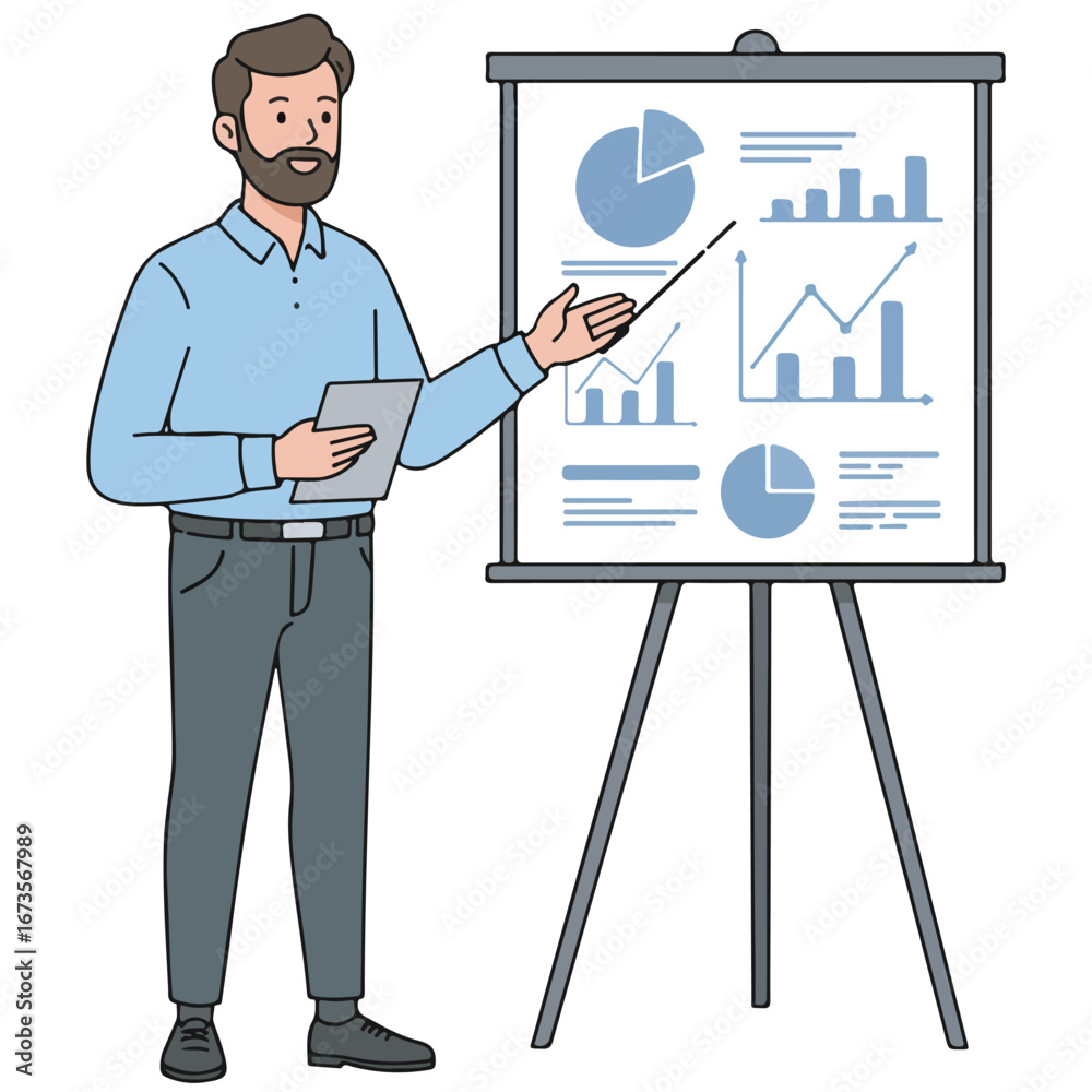 Business Presentation A Man Presenting Charts and Graphs for Data ...