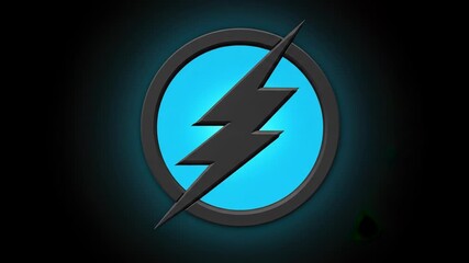 3D rendered, dark gray lightning bolt emblem on bright teal circle
