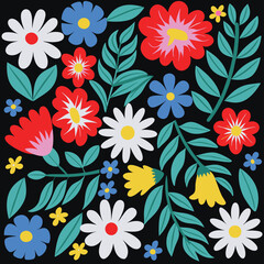 Wall Mural - colorful flowers seamless pattern,vector illustration hand drawn style, floral doodle background,min