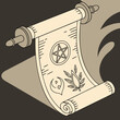 © Logo - Vector art of ancient scroll with mystical symbols and pentagram illustration
