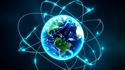 Wall Mural - dynamic earth visualization with glowing orbitals and futuristic connectivity display