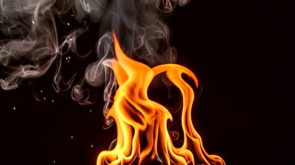 Wall Mural - Dynamic Flames and Smoke on Black Background: Mesmerizing Fiery Visuals and Ethereal Smoke