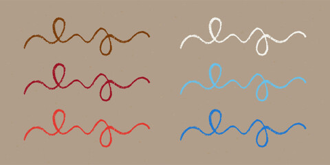 Wall Mural - Realistic Chalk Drawn Sketch. Set of Design Elements Wavy Lines with Loops Isolated on Craft Paper.