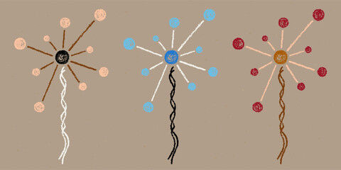 Wall Mural - Realistic Chalk Drawn Sketch. Set of Design Elements Abstract Figures Made of Lines and Circles Isolated on Craft Paper.