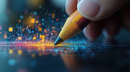 Hand draws digital data, innovation, future
